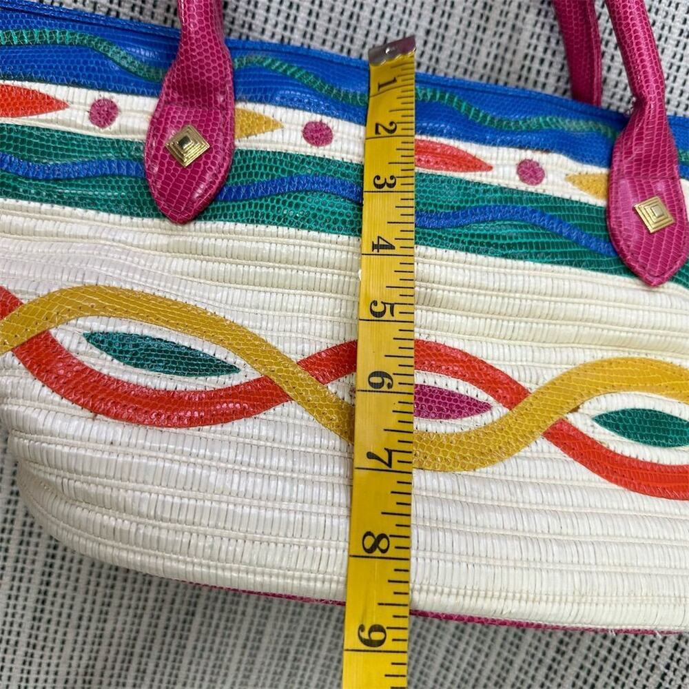 Vintage Rainbow 80s 90s Shoulder Bag‎ Woven Straw Maximalist Colorful Retro - Picture 8 of 14